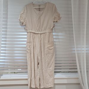 Women's Cream Short-Sleeve Jumpsuit